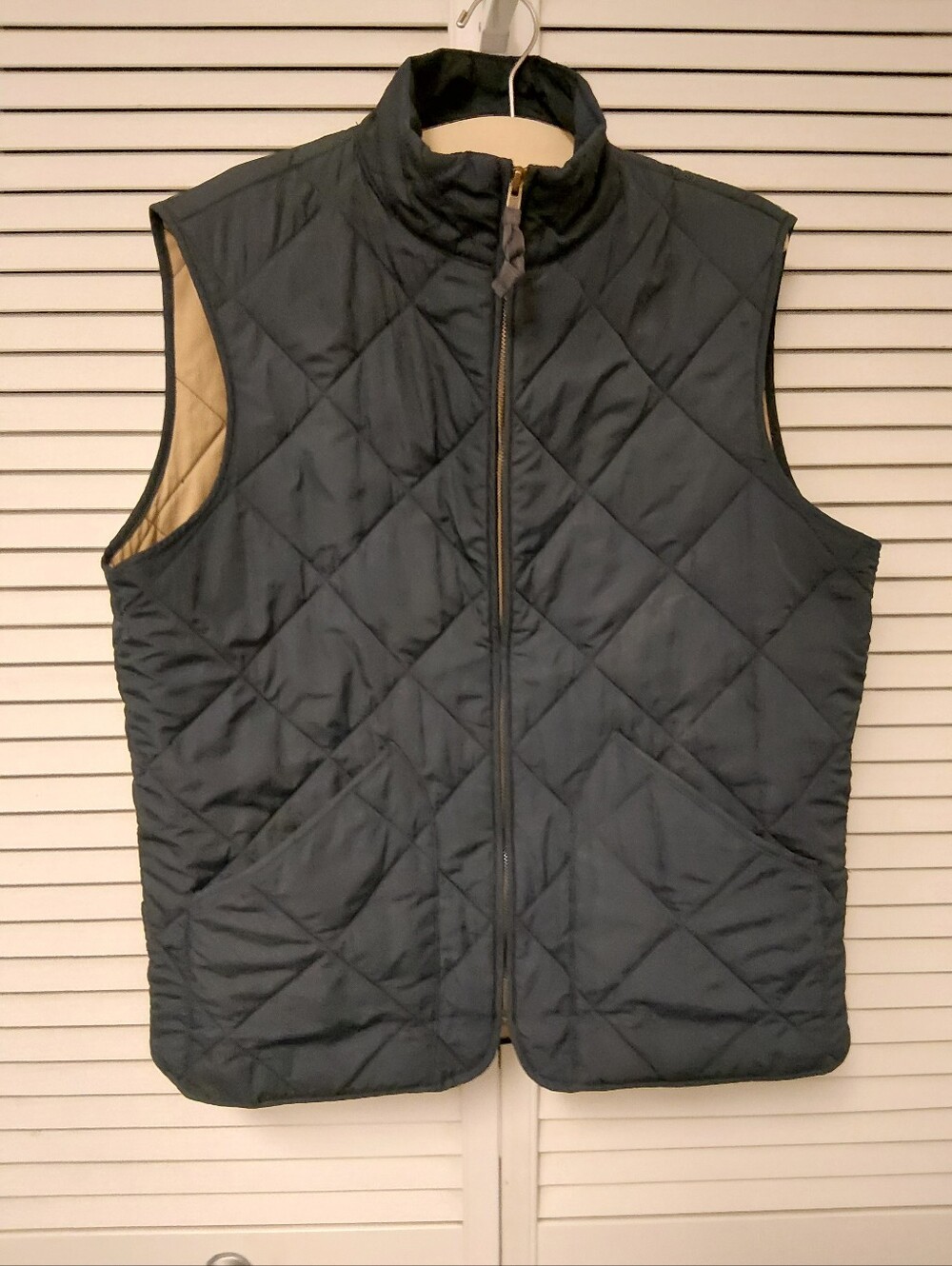 J. Crew Men's Quilted Vest in Navy with Cream Lining